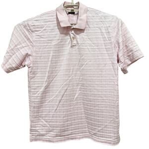 Van Heusen Men Polo Shirt Size M Pink Green Windowpane Plaid Short Sleeve Preppy